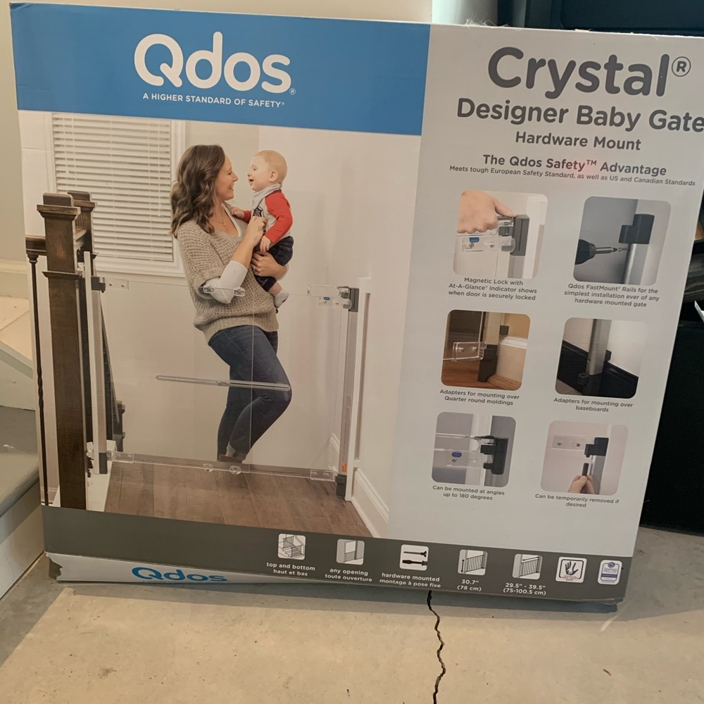 Qdos Crystal Designer Baby Safety Gate - Hardware Mount.